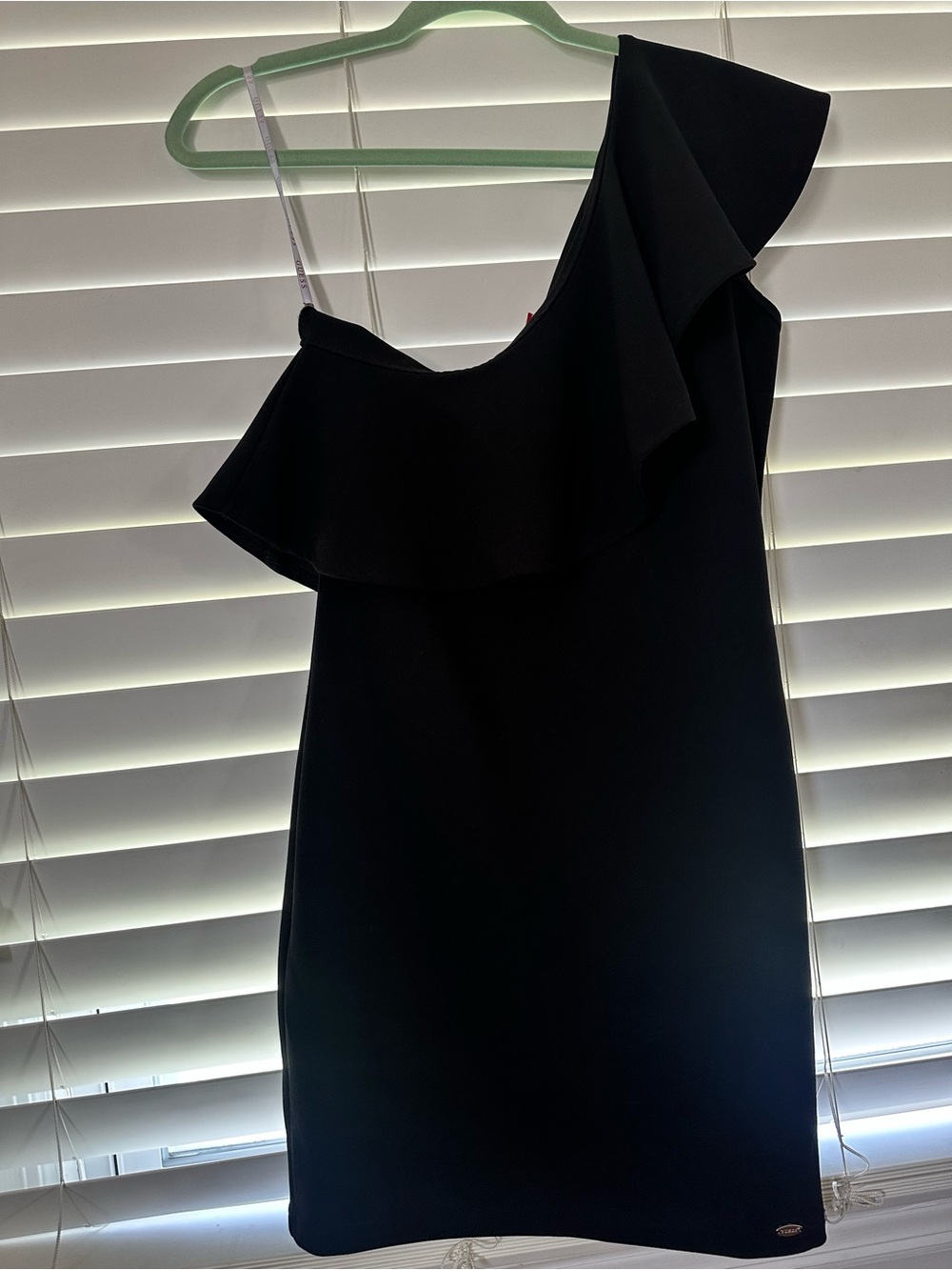 GUESS One-Shoulder Black Ruffle Cocktail Dress